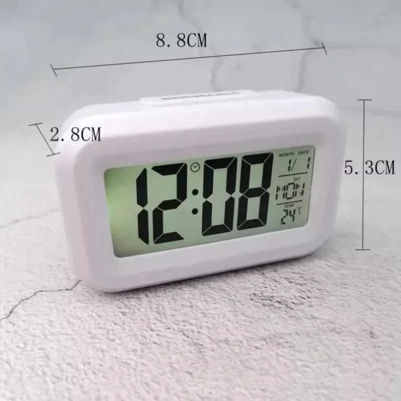 Modern LED Digital Alarm Clock with Calendar Temperature Display, Smart Desk Clock for Home Office Bedroom Decor, Snooze Night