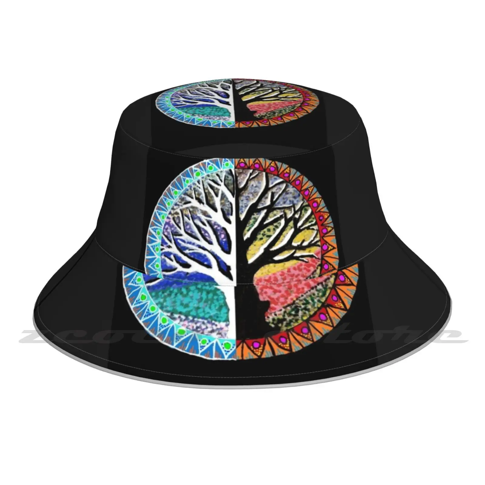 

Lowendgraphics Rainbow With A Black And White Tree As A Symbol Of The Epidemic Bucket Hat Outdoor Sports Breathable Present
