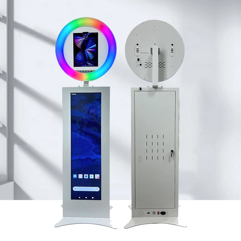 Ipad 사진 부스 쉘, 파티 이벤트 사진 부스 키오스크 휴대용 아이패드 사진 부스 기계, RGB 링 라이트 포함