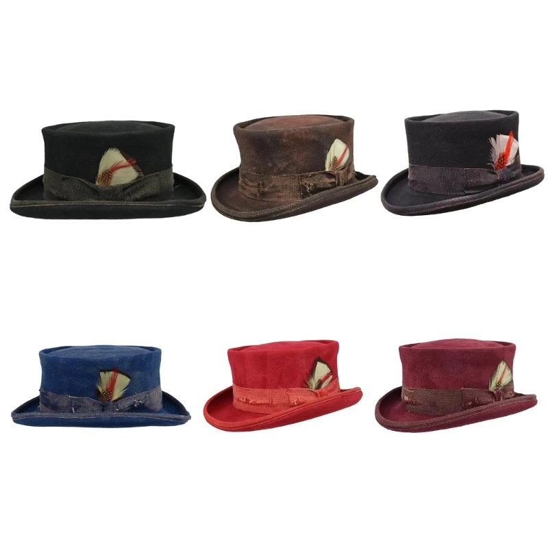 

Felt Panama Cap Flat Top Hat Oktoberfest Round Cap MagicShow Headwear Masquerade Accessories Role Play Gentleman Hat DXAA
