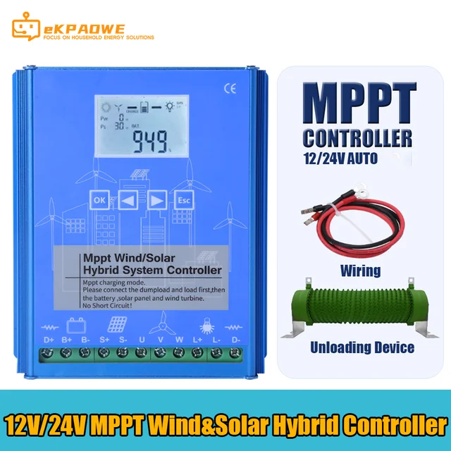 Contrôleur de Charge hybride éolien et solaire MPPT 4000W, régulateur 12V 24V 48V pour éolienne et panneaux solaires, charge de batterie 1