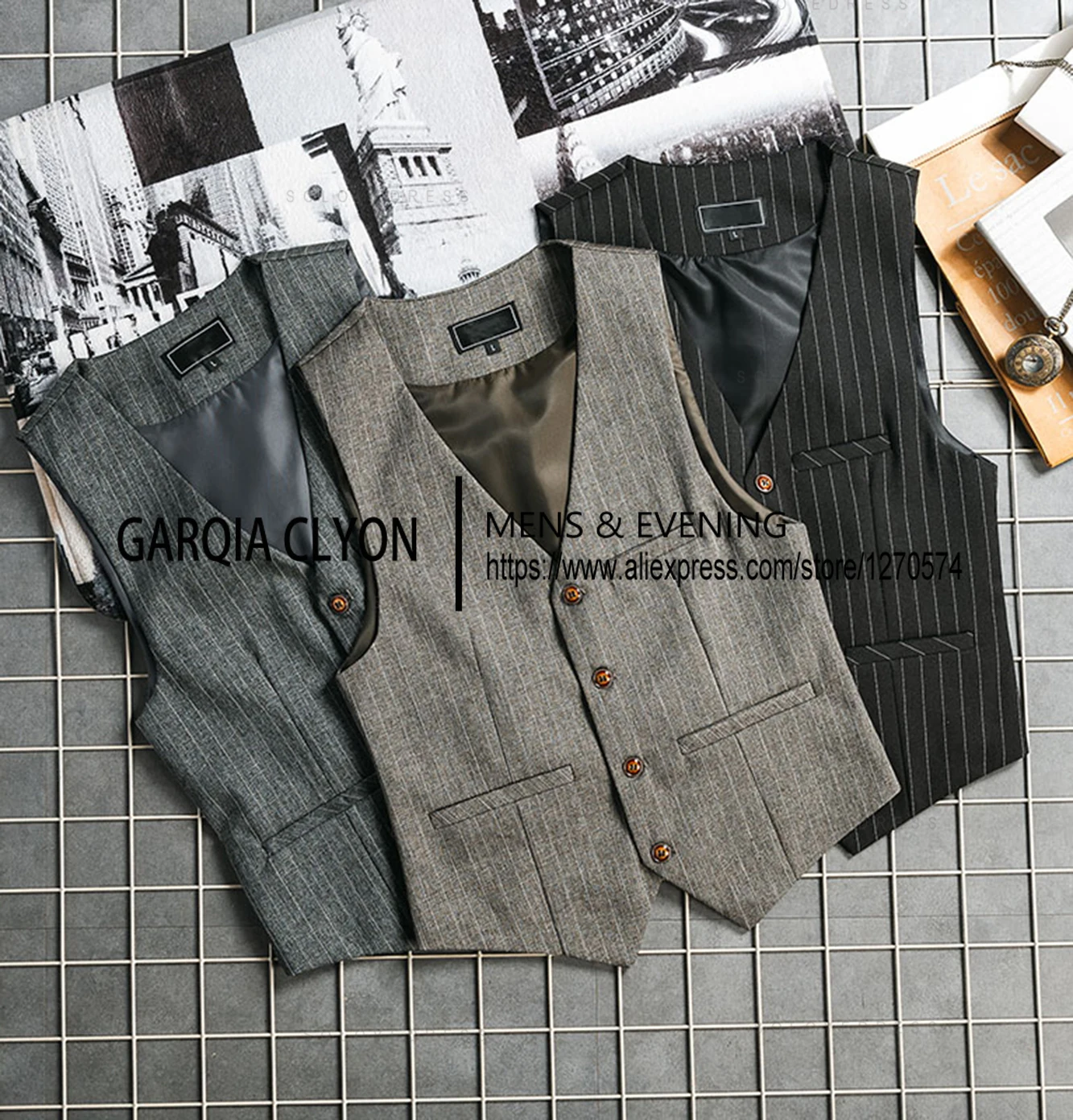 New V Neck Pinstripe Men's Vest Slime Fit Single Breasted Business Casual Men's Waistcoat For  Groomemsen Wedding 2