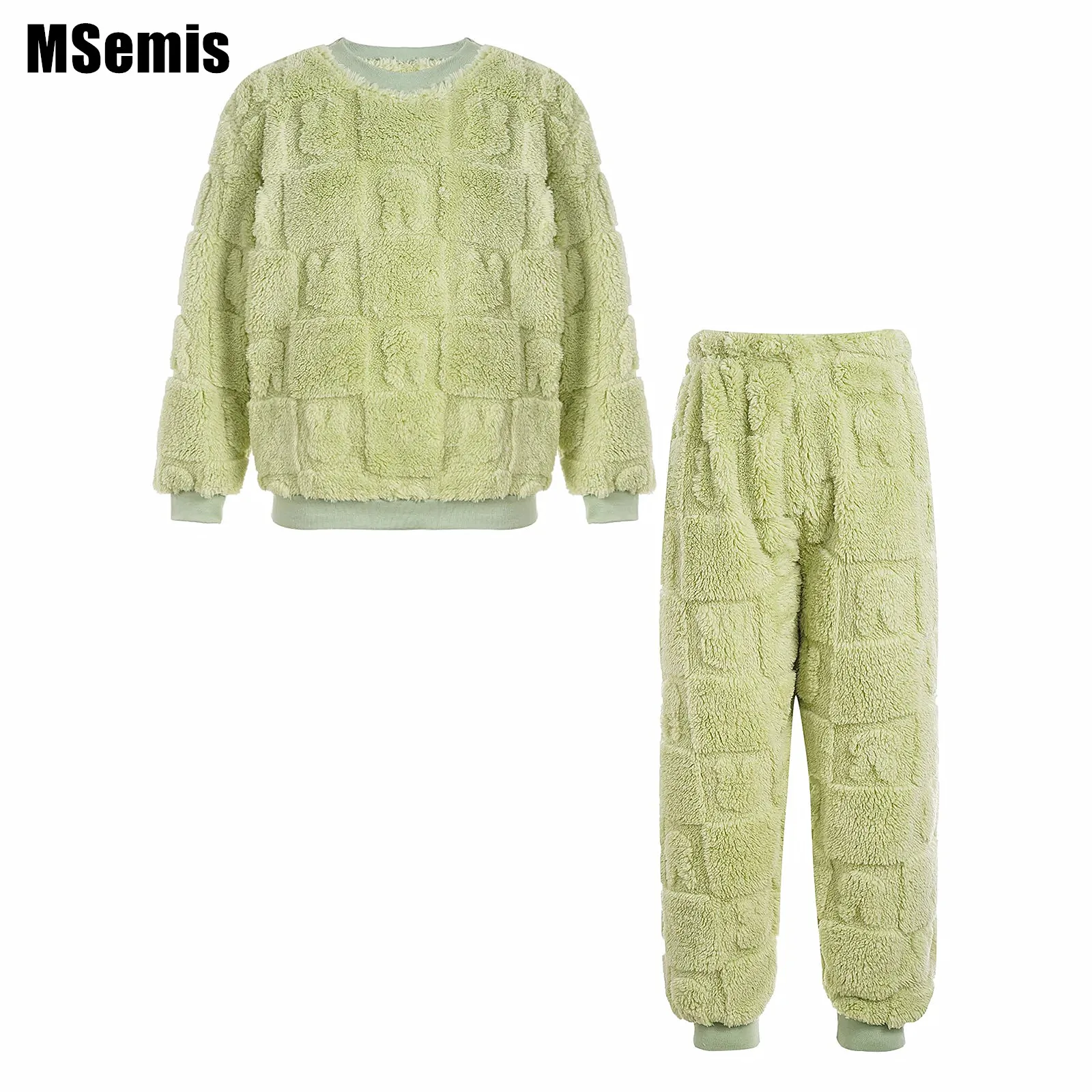 

Kids Boys Girls Flannel Pajamas Set Casual Sleepwear Round Neck Long Sleeve Tops with Elastic Waistband Pants Homewear