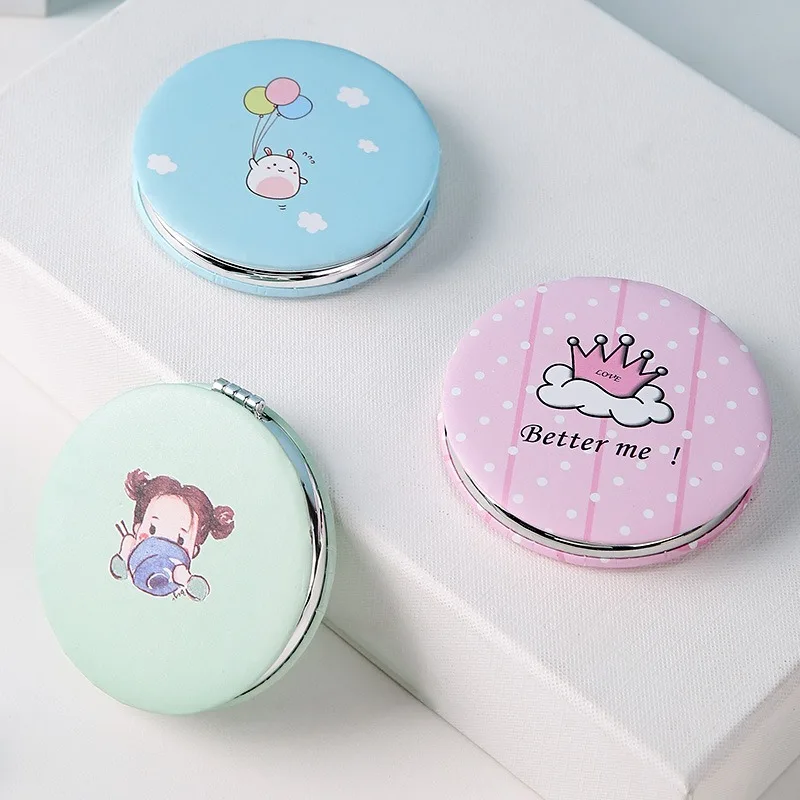 Circular Makeup Mirror Portable Portable Student Pocket Folding Mirror Beauty Makeup Princess Circular