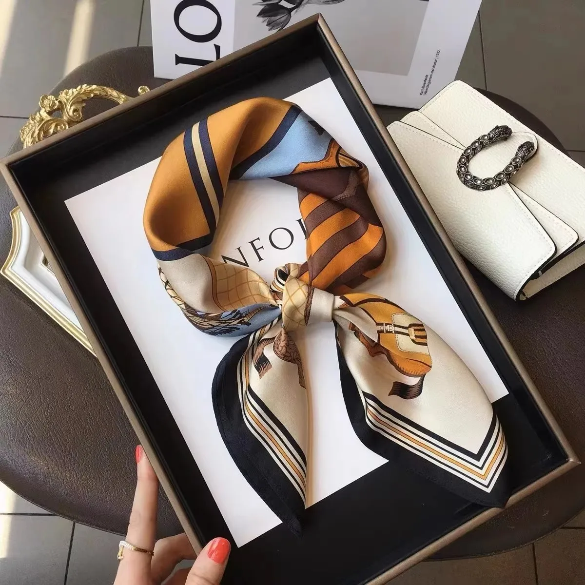 100% Natural Silk Square Scarf Women Hairband Neckerchief Wrap