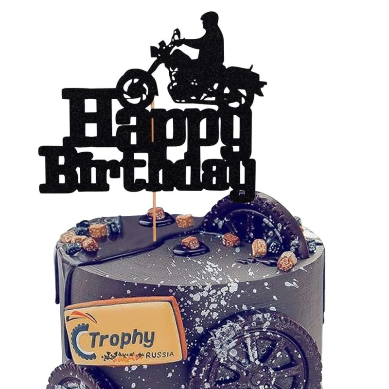 Motorcycle Cake Topper Kids Man Boys Happy Birthday Black Bicycle Cupcake Toppers Wedding Decoration Party Baking Supplies DIY