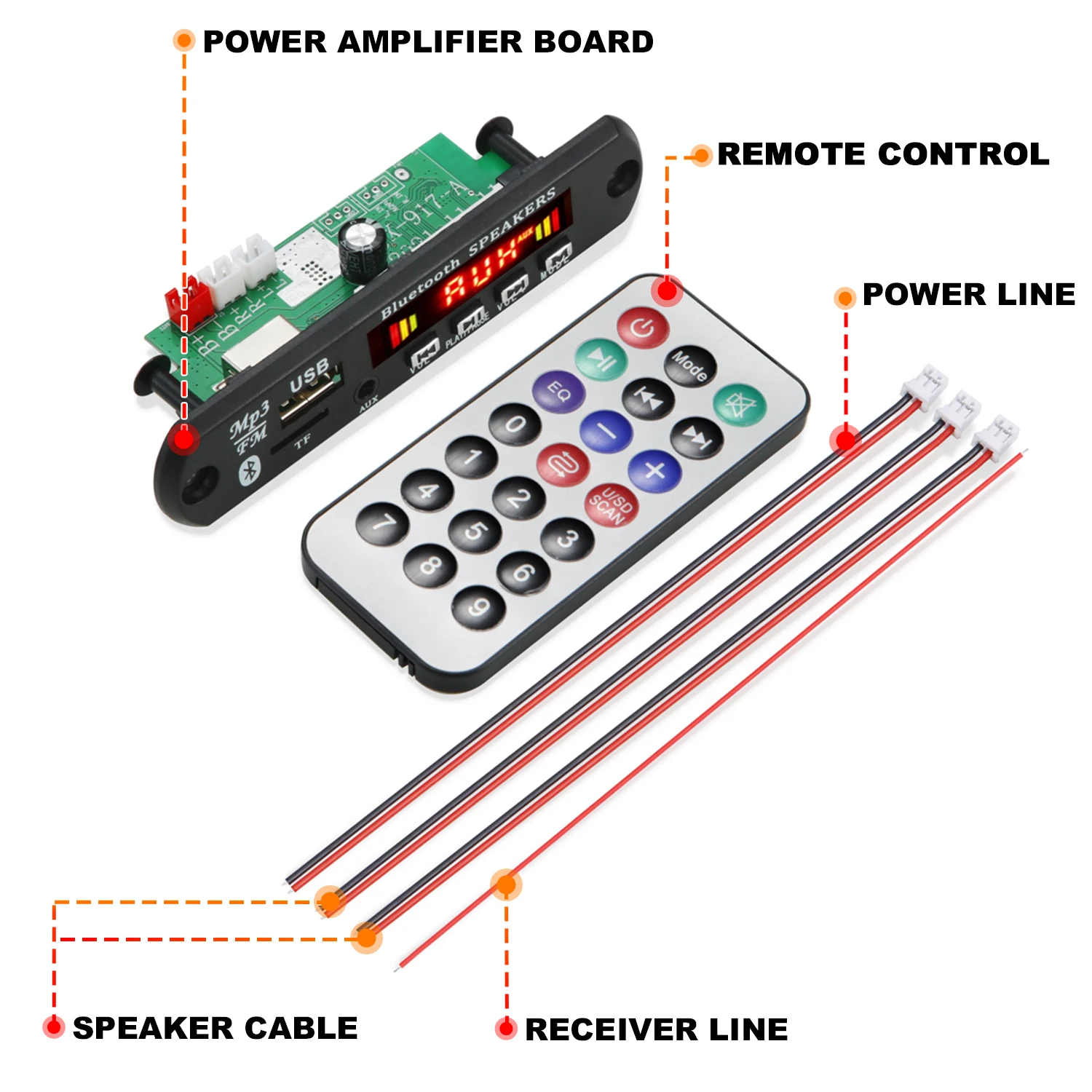 Carte décodeur sans fil pour voiture, amplificateur Bluetooth 5.0, bricolage MP3 WAV, DC 12V, lecteur MP3 USB, fente pour carte TF, USB FM avec micro, 60W, 50W