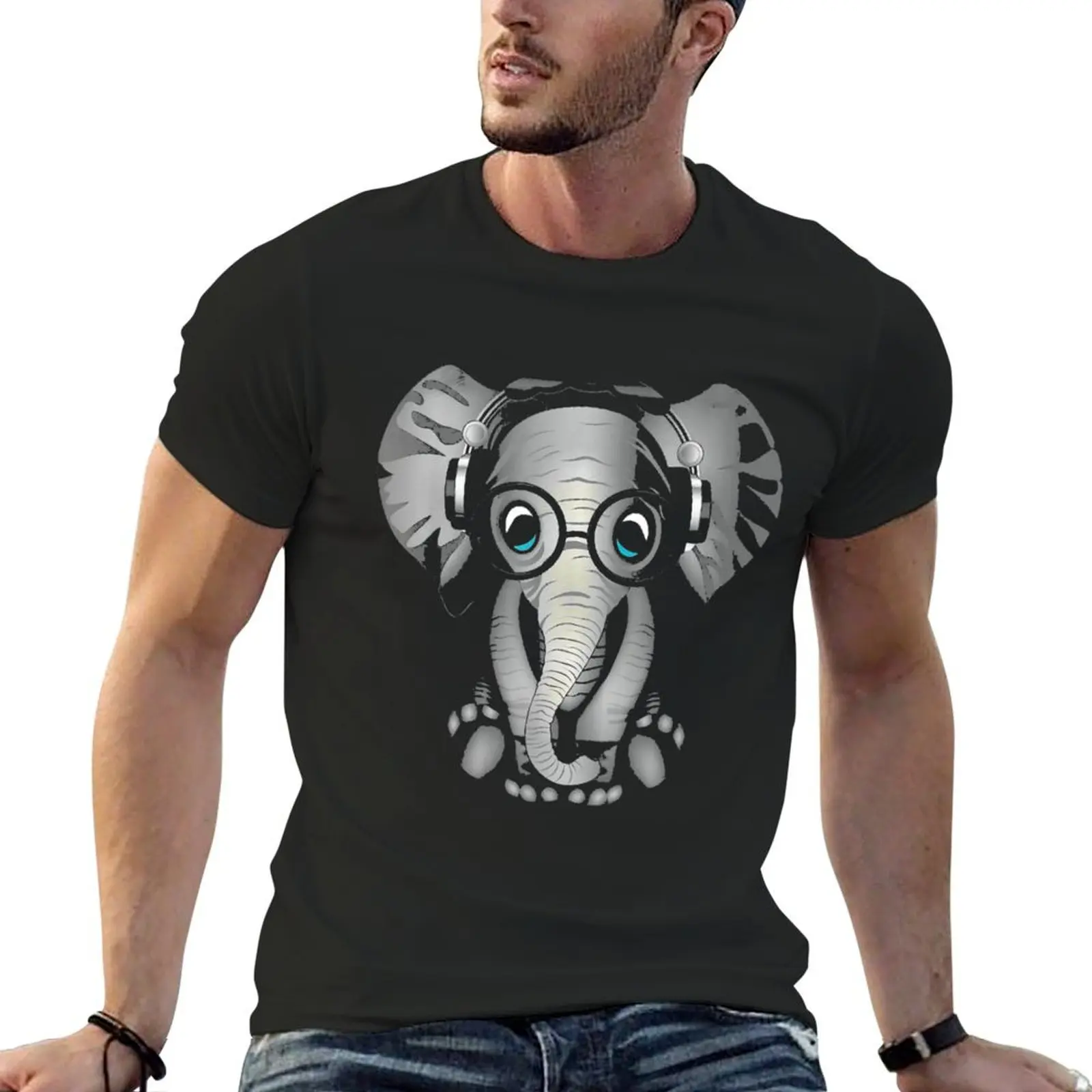 

Baby Elephant DJ T-Shirt hippie clothes customizeds anime summer tops men tshirt