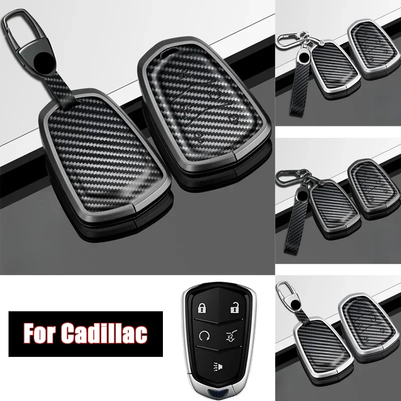 

Aluminum Alloy Carbon Fiber Car Remote Smart Key Fob Case Cover Holder Keychain For Cadillac ATS CTS CT6 XTS XT5 Escalade SRX