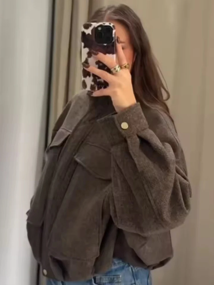 Women's Jacket Autumn 2025 New Fashion Long Sleeve Zipper Bomber Jackets Coat Casual Loose High Street New Outerwear