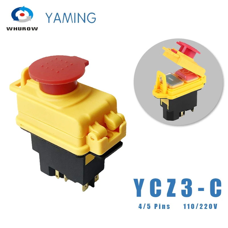 

YCZ3-C Electromagnetic Switch 4/5 Pins On Off 2 Position Momentary Reset Push Button With Cover IP55 Waterproof Emergency Stop