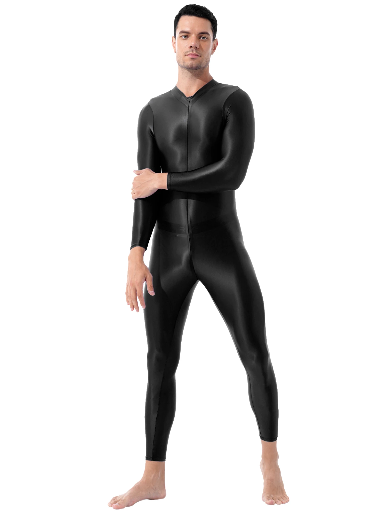 Mens Clubwear Jumpsuit Lingerie Nightwear Romper High Neck Long Sleeves Nightclub Party Dancewear Costumes Leotard Bodysuit