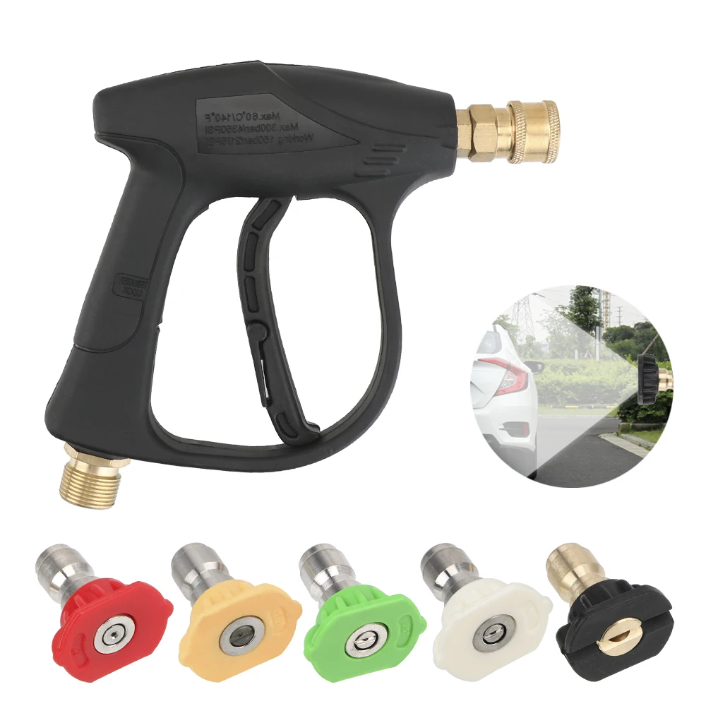 1Pcs Aluminium Hochdruckreiniger Pistole 5Pcs Anschlüsse Set Tragbare Fan Geformt Wasser Pistole Auto Reinigung Werkzeug – Detail 6