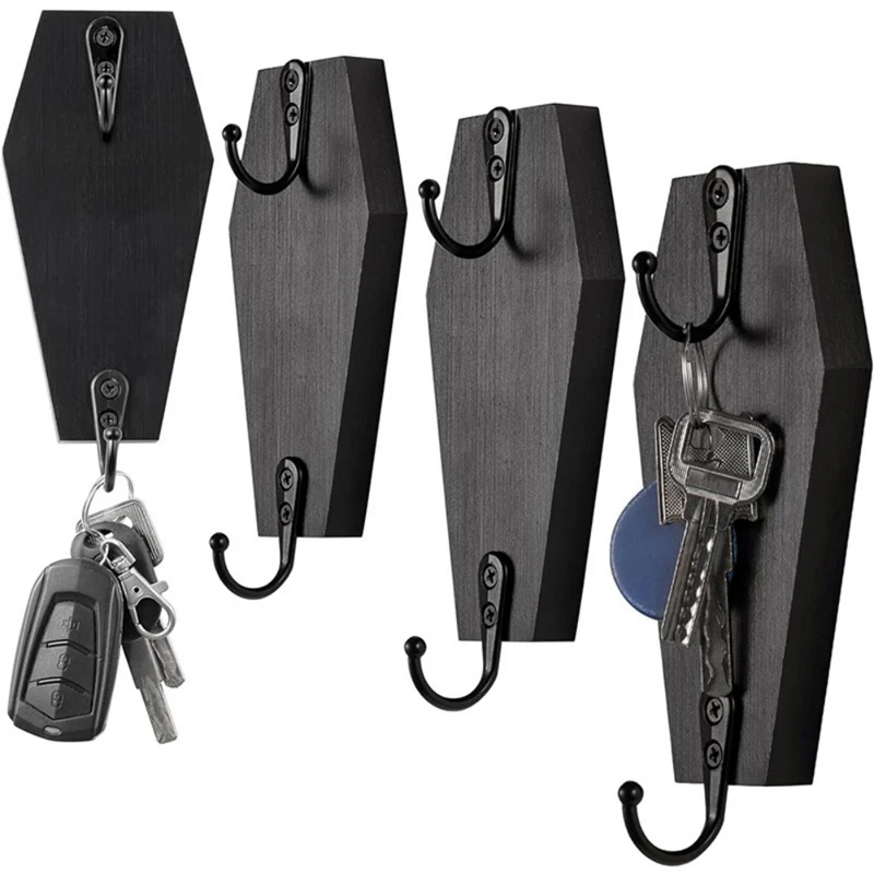 Halloween Coffin Wall Hanging, Coffin Wall Hook For Keys For Wall - Rustic Black Wooden Hanger For Keys, Mugs, Purse 5