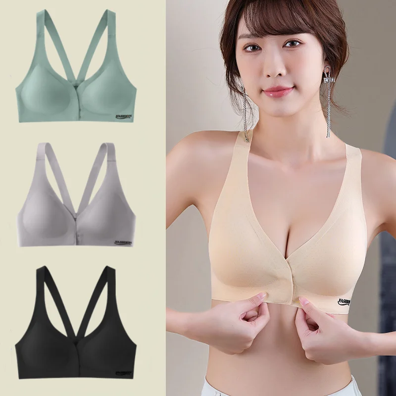 

French Girls Sexy Lingerie Front Button Design Comfortable Non-marking Ice Silk Bustier Ladies Sports Back Lingerie
