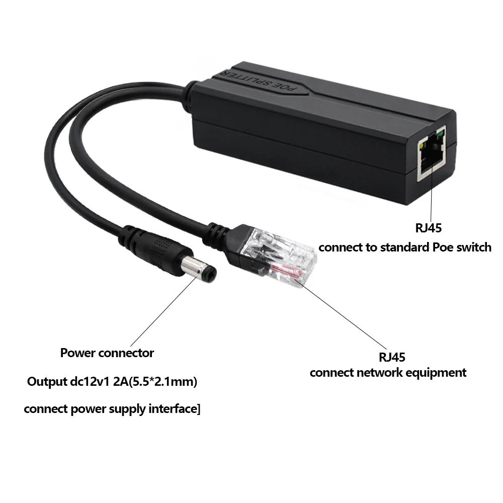 POE 분배기 24V/48V 12V/5V IEEE 802.3af 이더넷 분배기 어댑터 보안 시스템을 통한 출력 전원(플러그 앤 플레이)