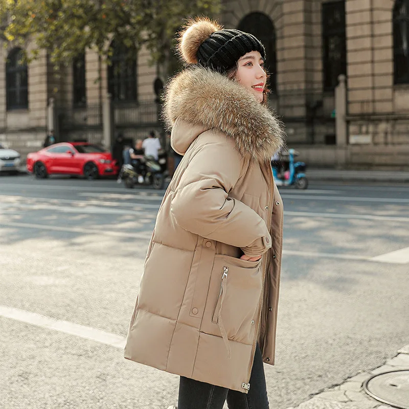 

Women Jacket Winter 2022 New Fur Collar Hooded Parka Thick Cotton Padded Coats Female Korean Loose Long Parkas Oversize Outwearr