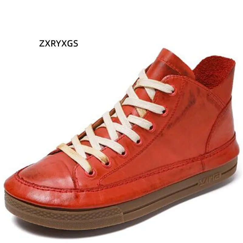 

ZXRYXGS Autumn New Sneakers Women Tide Shoes 2022 Premium Full Genuinen Leather Shoes Flat Boots Comfortable Soft Casual Sneaker
