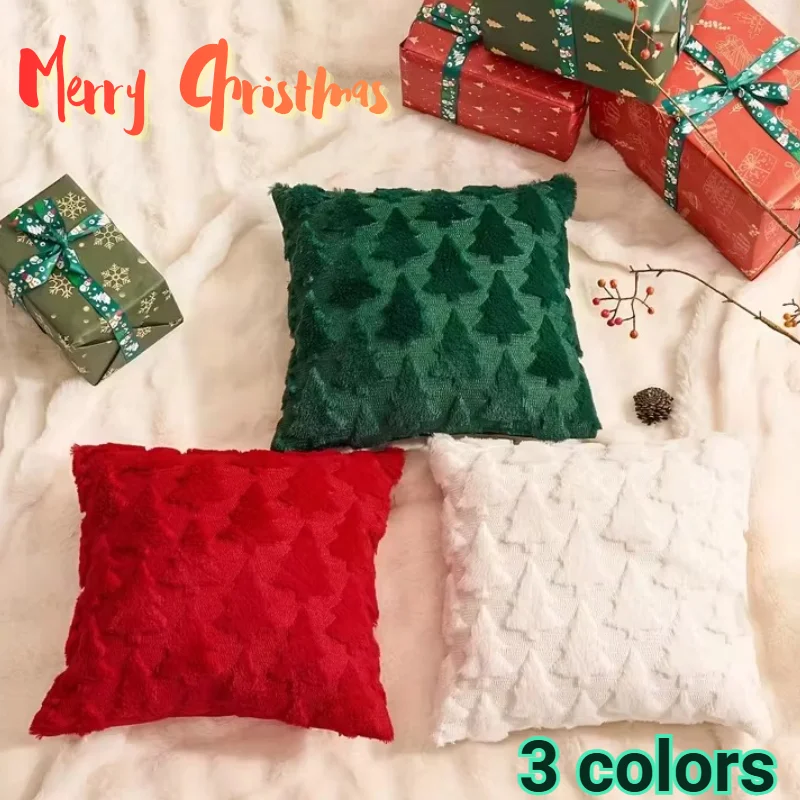 Festive Plush Christmas Decorative Pillow Cover for Sofa and Living Room Decor, Holiday Photo Props