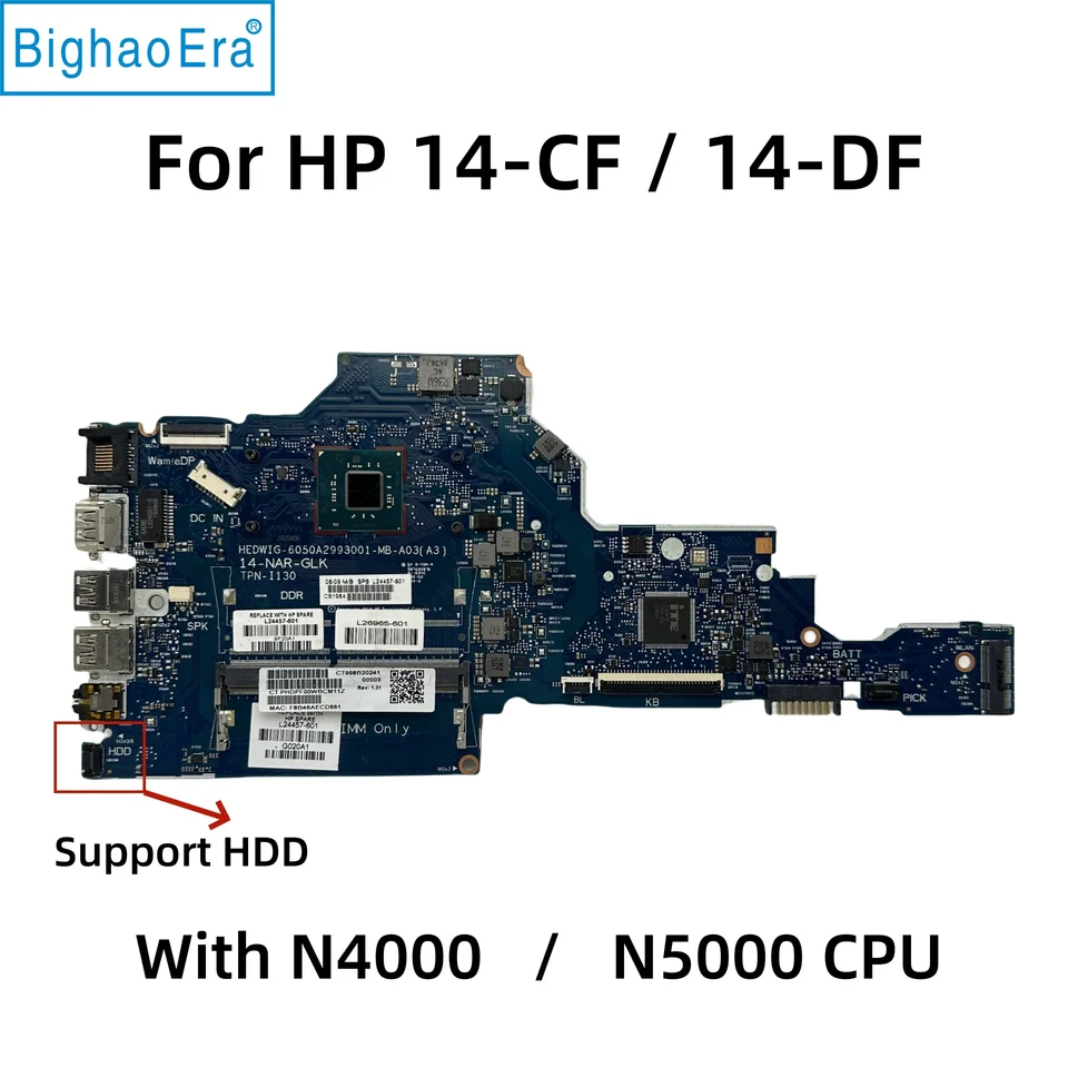 For HP 14-CF 14-DF Laptop Motherboard With N4000 N5000 CPU