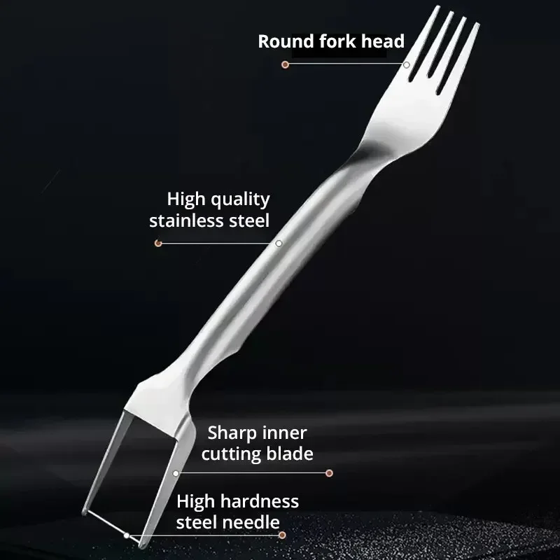 Rebanador de tenedor de sandía 2 en 1, cuchillo cortador de sandía, multiusos, portátil, de acero inoxidable, tenedor de corte de fruta de cocina