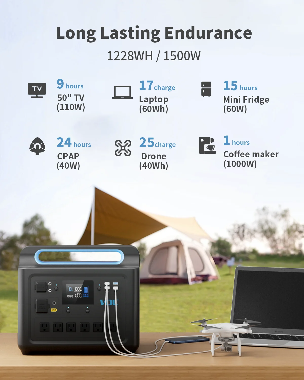 ポータブル電源ステーションVDL-HS1500,家庭用,屋外用,キャンプ用 