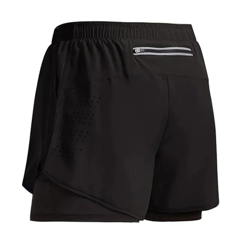 Men's Running Shorts 2 In 1 Fitness Black Double Layer Shorts Workout Training Gym Running Sport Short Pants Summer Shorts Men