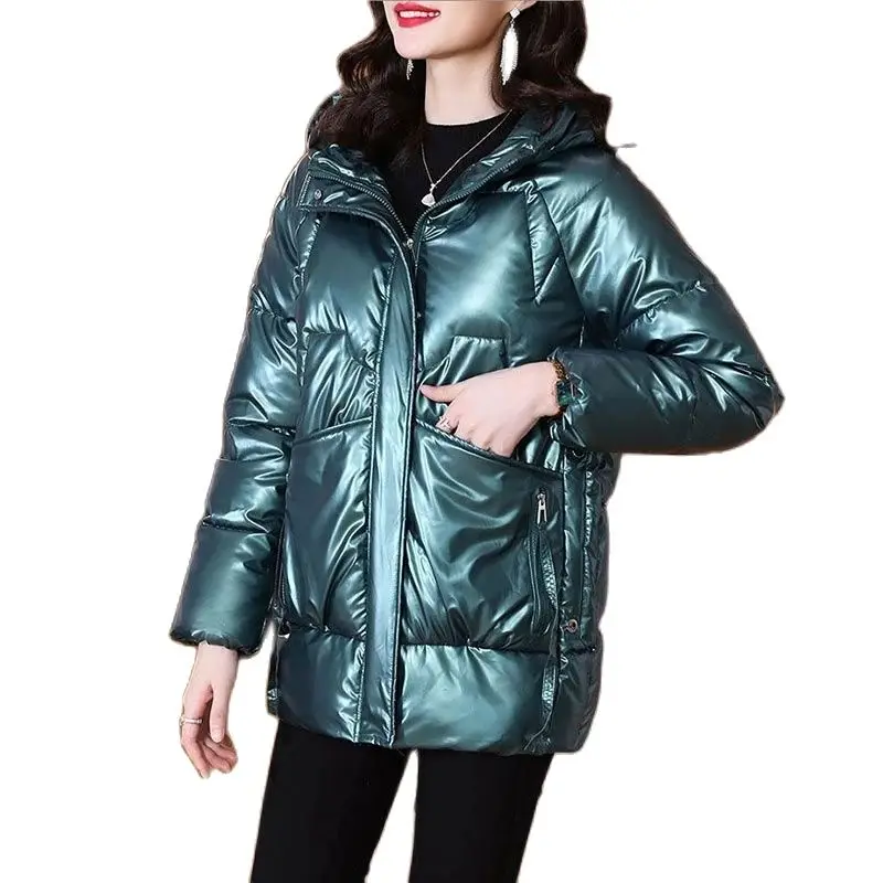 

2023New Winter Overcoat Parkas Women Glossy Down Cotton Jackets Hooded Parka Warm Female Cotton Padded Jacket Casual Outwear 5XL