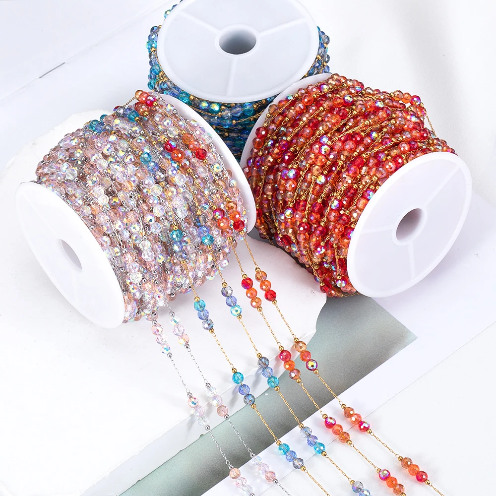 0,5/1 Meter Konservierung Edelstahl 4mm Kristall Perle quasten Kette Für DIY Armband Halskette Schmuck Machen Zubehör material – Detail 4