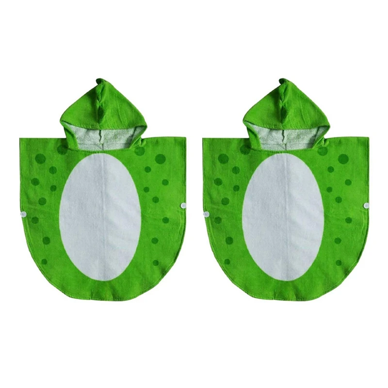 

2X Children Bath Towel Robe Kids Hooded Beach Swimming Poncho Dinosaur Pattern(Green+White 55 Cm X 110 Cm)