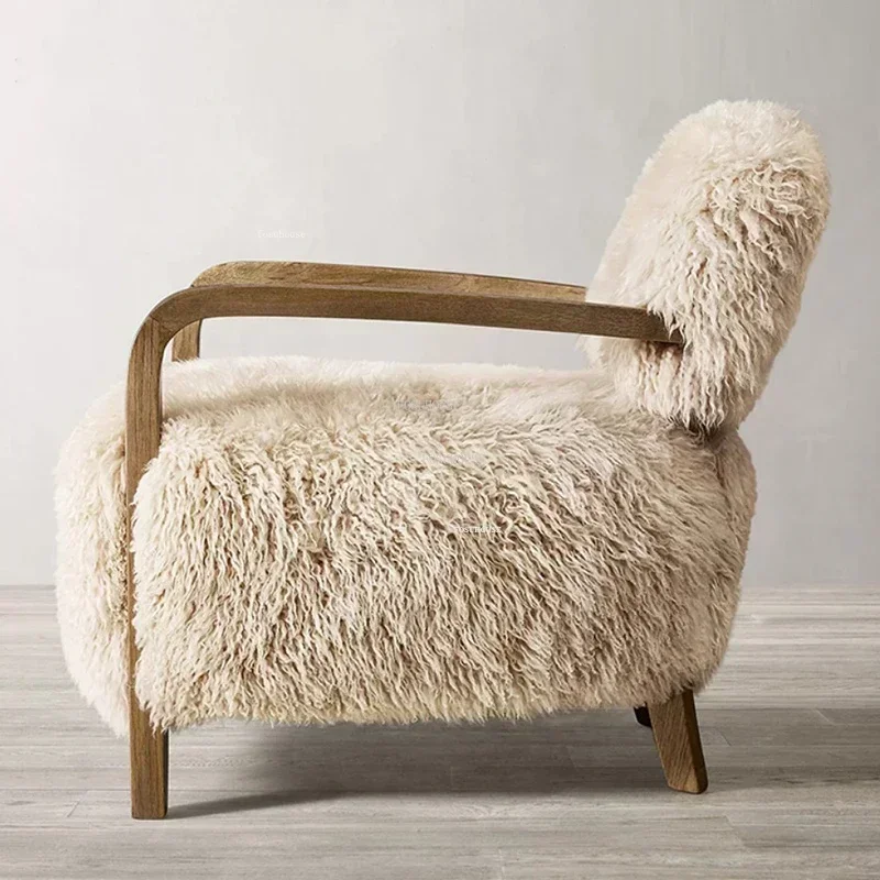Nordic Fabric Living Room Chairs Home Bedroom Back Armchair Light Luxury Creative Living Room Wooden Lounge Chairs with Pedal
