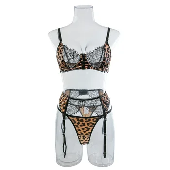 Leopard Print Lace Patchwork Lingerie Set 2