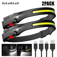 

2PCS LED Induction Headlamp COB Headlight Built-in 1200mAh Lithium Battery Rechargeable Portable 5 Modes Warning Head Flashlight