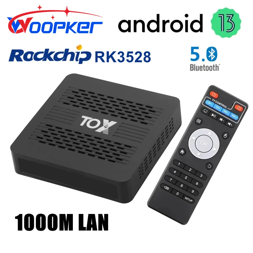 

Woopker TV box TOX4 Android 13 4GB RAM 32GB ROM RK3528 Dual Band Wifi BT5.0 AV1 1000M LAN 4K HD Media Player Set Top Box PK TOX3