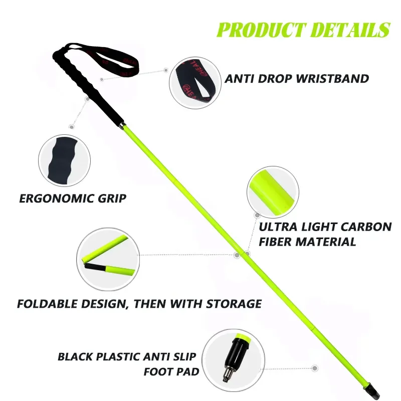 100% Carbon Fiber Trekking Poles Ultra Strong Light Weight Foldable Shock-Absorbent Hiking Sticks EVA Grips Walking Sticks 3