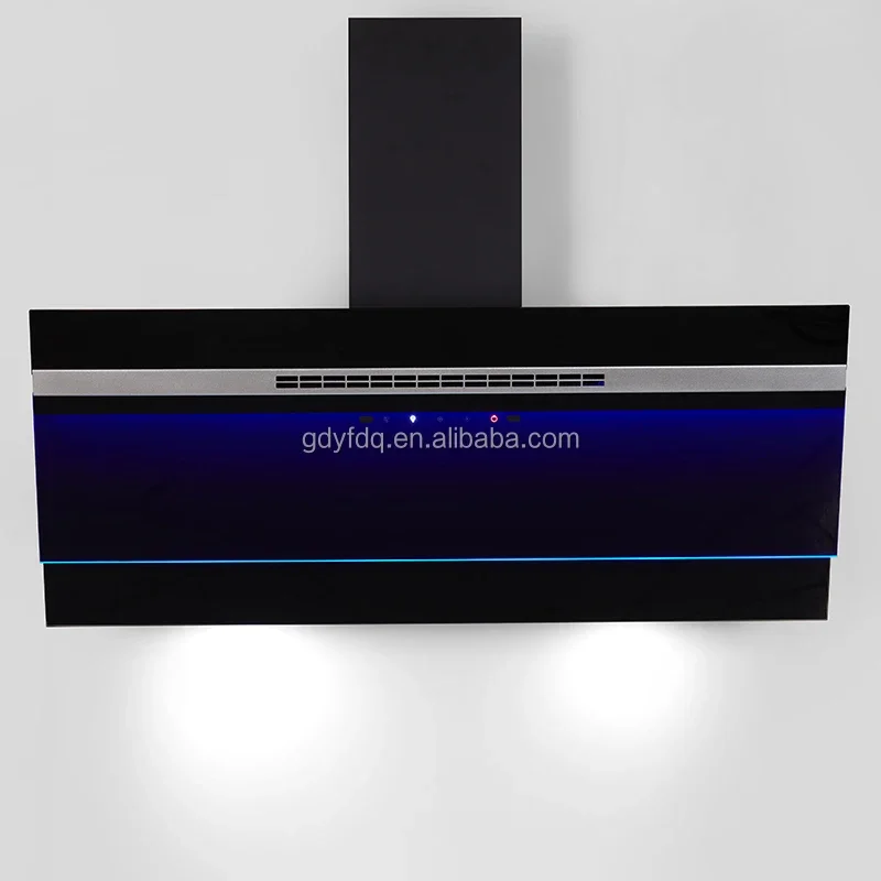 European style 900mm household smart  kitchen hood slanted black glass cooker hood electric extractor range hood 2