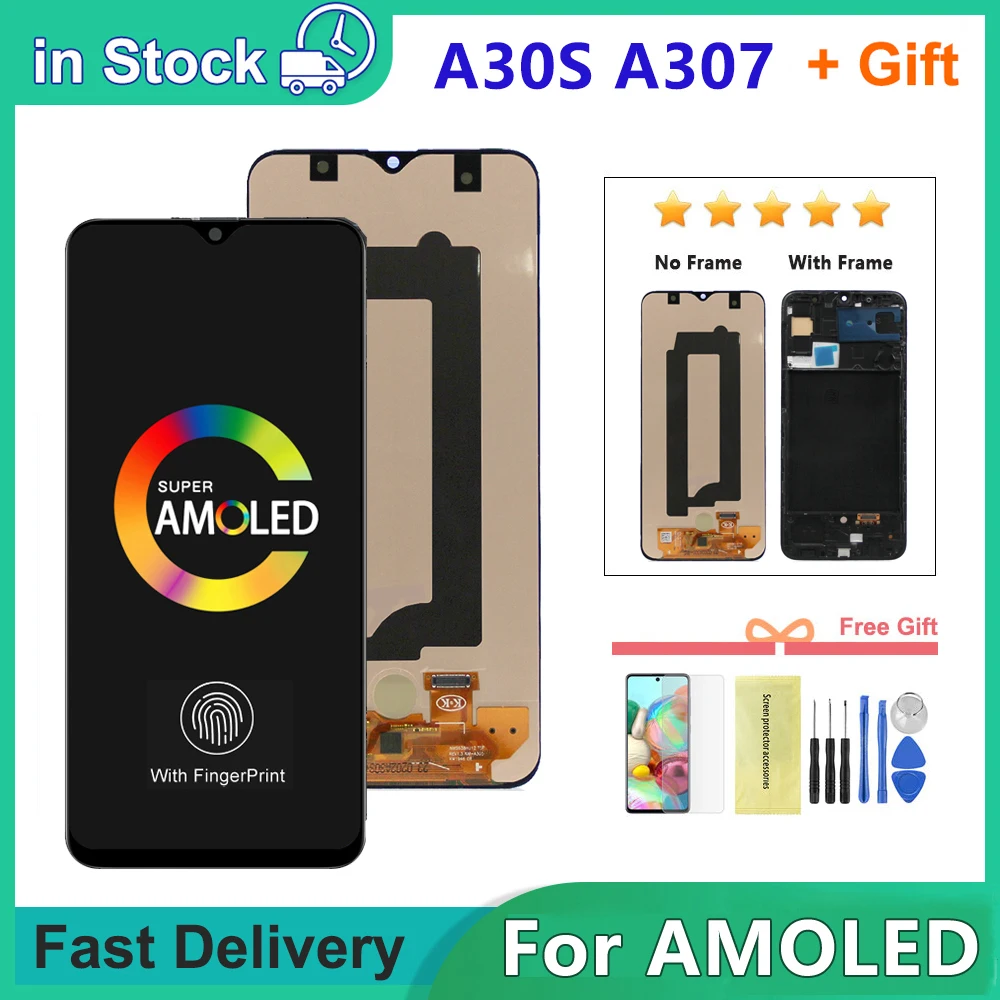 6,4 'для AMOLED для Samsung A30S SM-A307FN/DS A307, ЖК-дисплей, сенсорный экран, дигитайзер с рамкой для Samsung A30s LCD