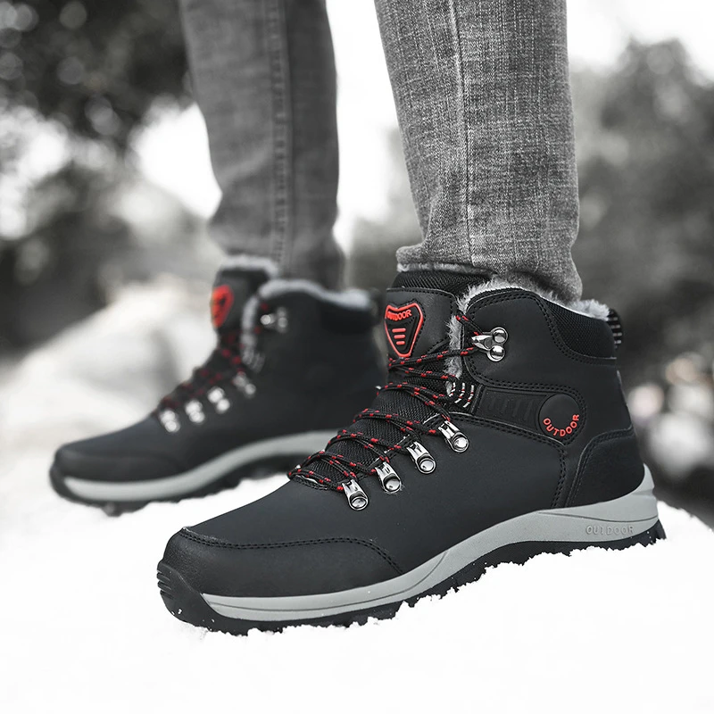 Winter Men's High-top Plus Fluffy Cotton Shoes Cowhide Plus Size To Keep Warm