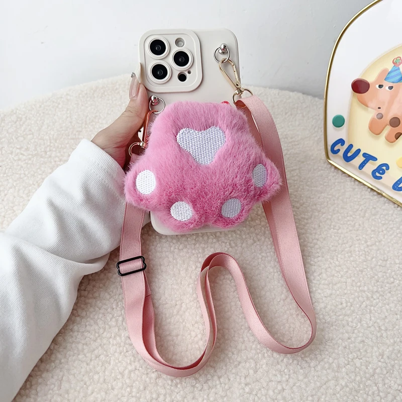 Plush Cat Paws Wallet Case with Rope - Enhanced Design