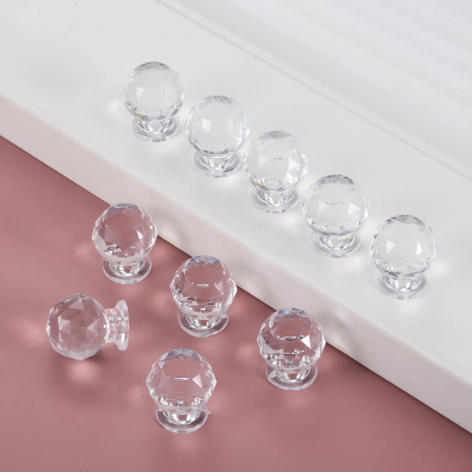 Furniture Knobs 10sets Clear Acrylic Handle Knob + Transparent Screw Crystal Plastic Pull Triangular/Diamond/Spherical Decor Chest Dresser Box