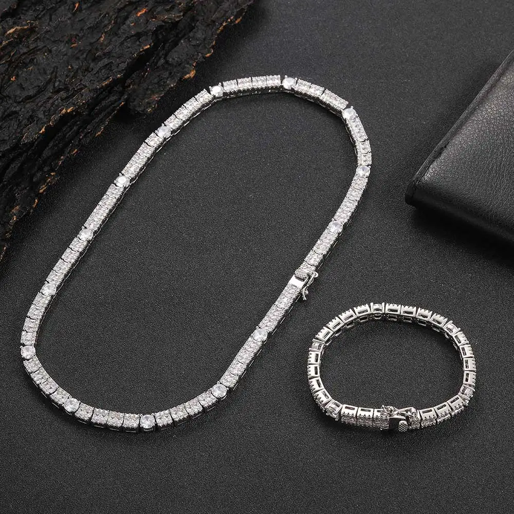 6mm Width CZ Cubic Zirconia Square Sparkling Tennis Chain Necklace Christmas Gift for Her/Him Men Diamond Jewelry