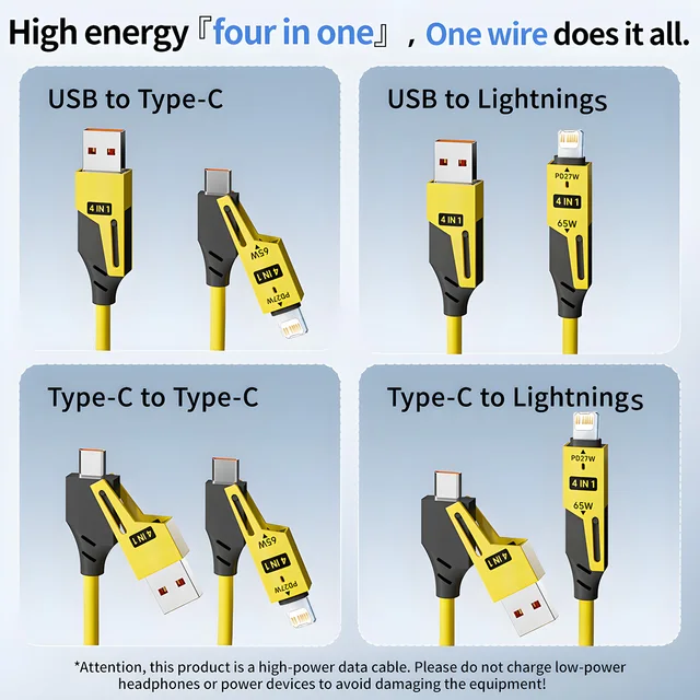 4 in 1 65W Spring Short Data Cable 6A USB Type C Spring Telescopic Quick Charger Wire Spring USB Cable for iPhone 15 14 13 12 3
