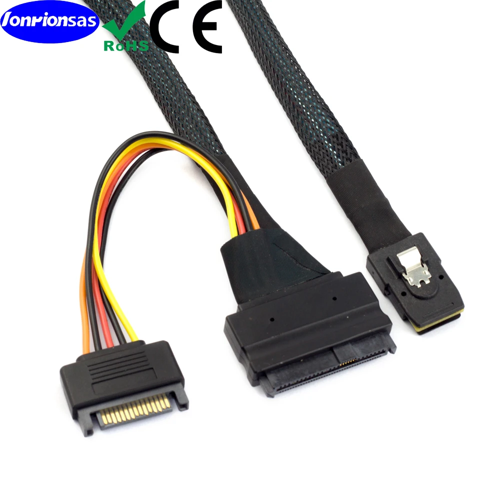 LONRIONSAS #12G Mini-SAS(SFF-8087) для U.2 (SFF-8639) NVMe кабель SSD 0,5 M с монтажным кронштейном U.2 SSD (PCI-SFF8643)