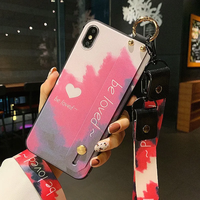 Watercolor Wrist Strap Lanyard Phone Case Holder Cover