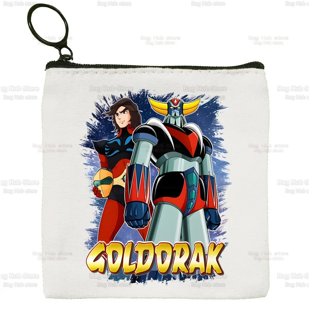 Manga Goldorak Ufo Robo Anime Canvas Bag Borsa Bianca Pura, Mazinger Grendizer Zipper Bag Coin Bag Pochette
