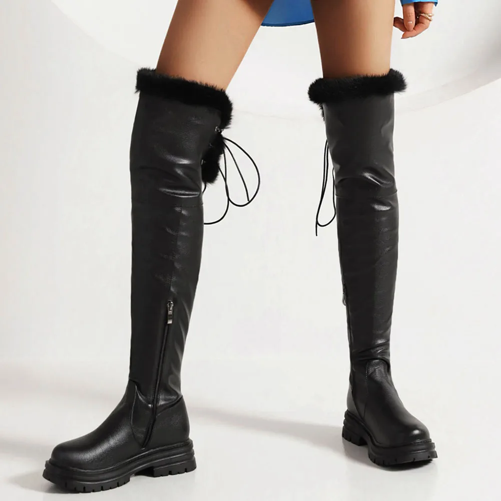 

Winter Keep Warm Fur Plush Plus Size 43 Women's Comfy Walking Over The Knee High Boots Snow Shoes Long Boot Footwear