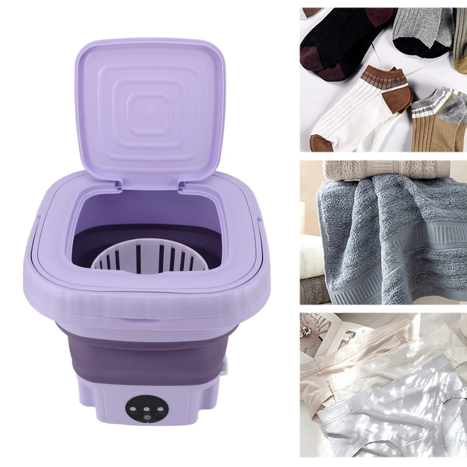 Mini Washing Machine Portable Washing Machine 11L ABS PP Automatic Mini Foldable Bucket Washer with Drainage Pipe for RV Travel Apartment