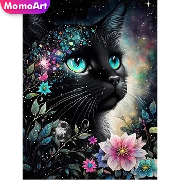 MomoArt diamant broderie chat noir mosaïque Animal nouveauté bricolage fleur peinture photo strass artisanat 1