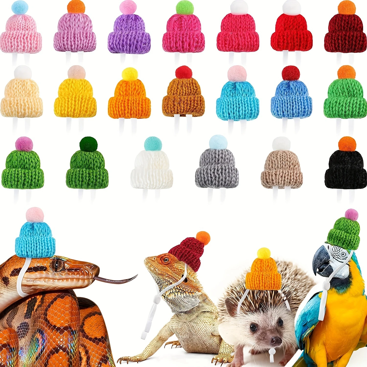 Adorable Knitted Hamster Hats with Drawstring Closure Soft Warm and Plush Headwear for Small Pets like Chinchillas 2pcs/set