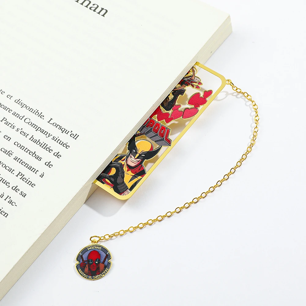 Metal Bookmark Bookmarks Stationery Supplies Explosive Metal Bookmark-Wolverine and Deadpool with Chain Pendant Bookmarks Reading Marker Gift for Book Lovers